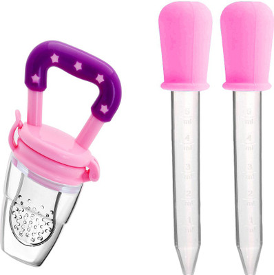 smilykid Baby Fruit Food Nibbler Rattle Silicone Teether & Baby Medicine Droppers Feeder Teether and Feeder(PINK STAR)
