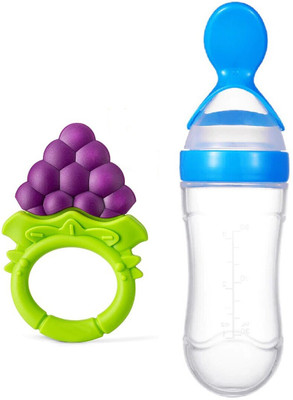 The Cheeky Kidzz Baby Silicone Squeezy Spoon Bottle With Soft Ring Shape Fruit BPA Free Teether and Feeder(BLUE GRAPES)