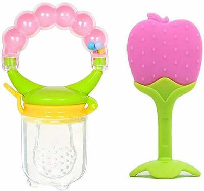 Kajaree Combo of Baby Silicone Food Nibbler for Fruit Food Feeder & Fruit Teether, Teether and Feeder(Pink)