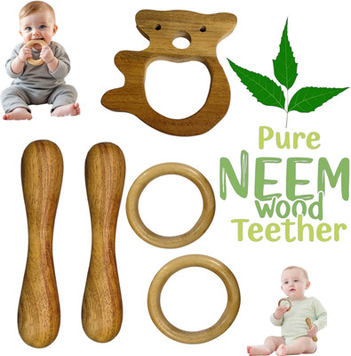 Shreeja Shilpcraft Natural Neem Wood Teether for Babies – Chemical Free & Safe Teether(Brown)