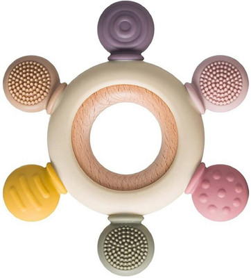 NARV Baby 2 in 1 Teething Toy Silicone Neem Wood Teether Chewing Mouthing Sensory Teether(Multicolor)