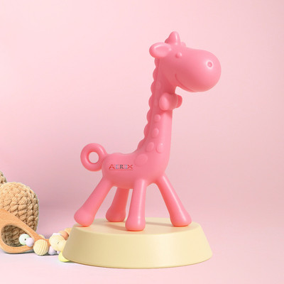 AEREX Giraffe Shape Baby Teether | Soft Silicone Baby Teether for Infant & Babies Teether and Feeder(Pink)