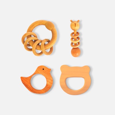 erenjoy Gift Perfect: Neem Wood Teether Set & Natural Rattle Duo - Ideal for Babies Teether(Wooden)