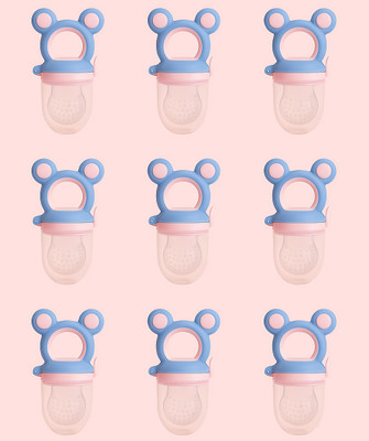 honeyscoop Silicone Fruit Nibbler for Babies – Pack of 9 | BPA Free | Teether and Feeder(Light pink and light blue)