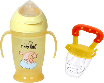 TINNY TOTS Baby Feeding Sipper 180Ml Bottle For Water And Milk With Silicone Fruit Nibbler Teether and Feeder(Yellow)