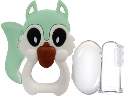 Jingle Kids Baby Soft Silicone Squirrel Shape Teething Toy With Finger Brush Molar BPA Free Teether and Feeder(Squirrel Finger)