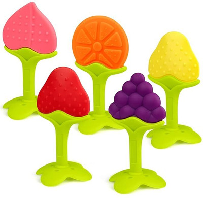 THEELEVEN Baby Fruit Shape Silicone Teether | BPA Free teether for new born baby Teether(Multicolor)