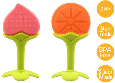 mastela Silicone BPA Free Fruit Shape Teethers for Baby/Infants (Peach & Orange) Teether(Peach & Orange)