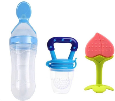 Shrinath Enterprises Baby Soother Pacifier Teether & Spoon Bottle (Pack of 3) Teether and Feeder(Blue, Pink)