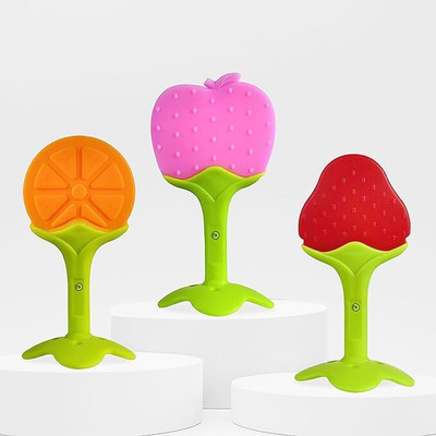 Vadhavan Fruits Shaped Teether Soother for New Born Baby 02 Teether(red,PEACH,orange)