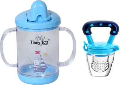 TINNY TOTS Baby Feeding Sipper 200ml Bottle For Water And Milk With Silicone Fruit Nibbler Teether and Feeder(Blue)