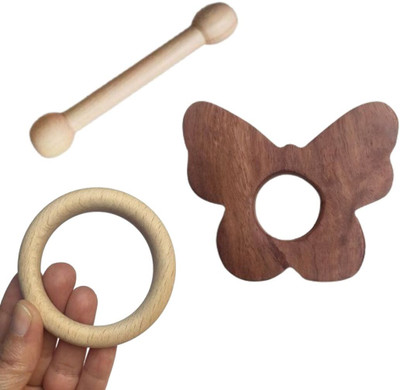 Craft Corner Neem Wooden Teether Combo For Kids First Toy Teether(Brown)