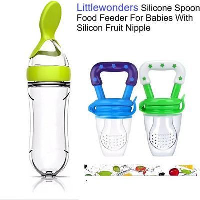 Littlewonders Silicone Spoon Food Feeder For Babies With Silicon Fruit Nipple Feeder(Multicolor)