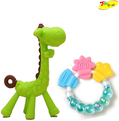 Joy Buzz Giraffe & Rattle Shape Silicone Teethers Soft Stick Chews for Baby Dental Care Teether(Green)