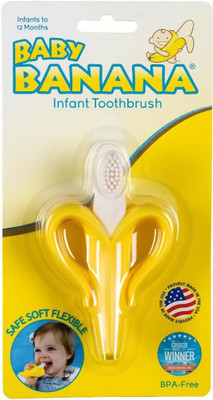 g mall Cute Banana Shape Extra Soft & Flexi Baby Teeth Brush Teether(Yellow)