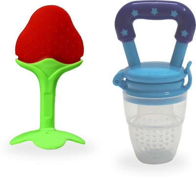 smilykid Silicone BPA Free Natural Organic Nipple Teethers & Nibbler/Feeder-(pack of-2) Teether and Feeder(Red & Blue)