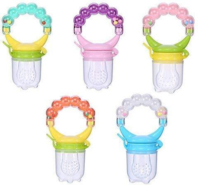 Prettify My NewBorn Baby Silicone Fruit Nibbler Attach With Rattle Teether Pack Of 5 Teether and Feeder(Multicolor)