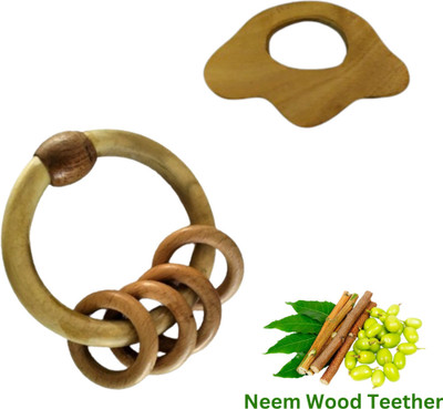 Craft Corner Neem Wooden Teether Combo For Kids First Toy Teether(Brown)