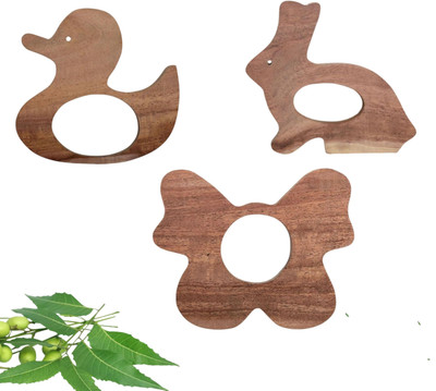KANESI Animal Shaped Wooden teether for Baby | Easy to Grasp & Chew Teether and Feeder(3 Pcs Combo)