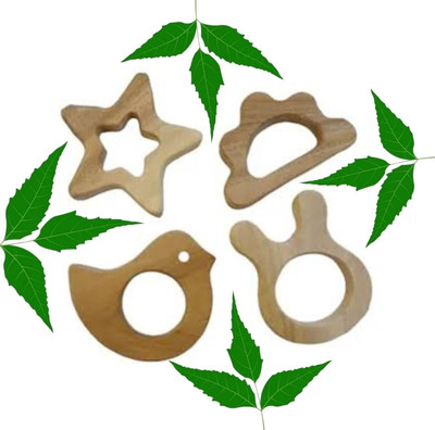 Shreeja Shilpcraft Made with Natural Neem Wood Combo pack of 4 shapes Teether(Brown)