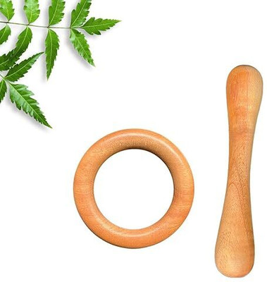 AVAX Neem wood teethers for baby set of 2| for 3 months baby | one Ring one Dumbell Teether(Natural)