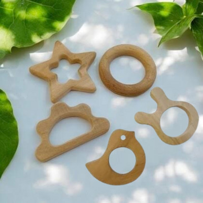 Aditya Creation Natural Neem Wood Baby Teether - Safe & Non-Toxic Teething Toy for Infants Teether and Feeder(Beize)