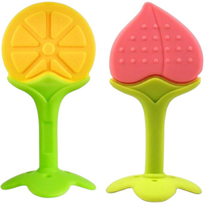 KIDSSANSAR Tree Shape Silicone Teether/For 1 to 12 Month Baby/Smoothing Gums/Pack of 2 Teether(Orange, Pink)