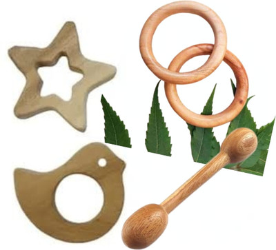 Shreeja Shilpcraft Organic Neem Wood Teether | Antibacterial & Durable | Ideal for Babies Feeder(Brown)