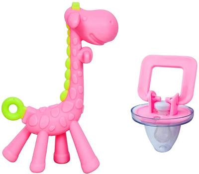 The Cheeky Kidzz Baby Giraffe Teether With Silicone Pacifier Teether and Feeder(Pink)