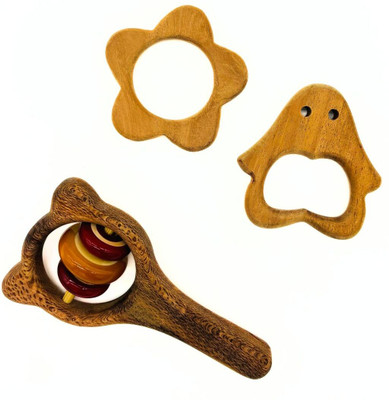 zantva Organic Neem Wooden Teethers & Rattle For Infant Combo | Baby Toys | Pack of 3 Teether(Natural)