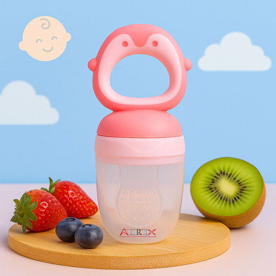 AEREX Silicone Food Pacifier Soft Baby Fruit Nibbler Chewing Nibbler for Babies Teether and Feeder(Pink)