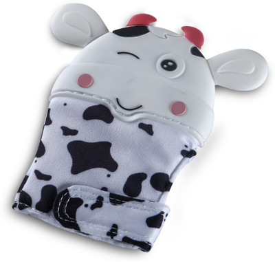 Baby Moo Teething Mitten Silicone Self Soothing Glove 1 Pc Cow Shape Teether(White)