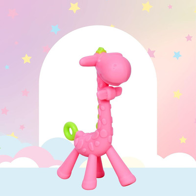 KRITIU Giraffe Shape Food Grade/BPA Free Silicone Teether Toy For Babies & Toddlers Teether(Pink)