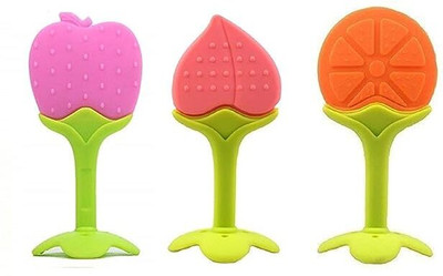 Vadhavan 3 PCS Non Toxic Toddler and Infant Baby Tooth Baby Toy Textured Silicone Teether Teether and Feeder(Multicolor)