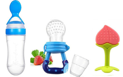 TEDDYIFY Baby Food Fruit Nibbler Feeder |Teether for Baby | Baby Bpa Free Combo Pack of 3 Teether and Feeder(Multicolor 1)