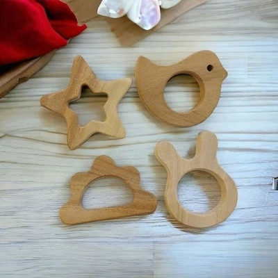 Aditya Creation Pack of 4 (Cloud ,Star,Bird+Cat) Teether and Feeder(Beize)