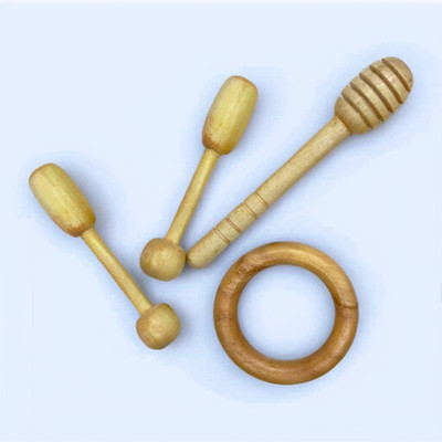 VILORA Natural Touch Wooden Baby Teether Soother Combo – Set of 4 Handcrafted Pieces Teether(Brown)