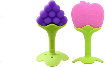 Vadhavan Flexible Silicone Fruit Shape 2 Teether for Baby Teether and Feeder(RED AND PURPLE)
