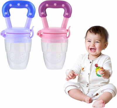 Bubblino Double Pack Baby Fruit Feeders – Lightweight Silicone Nibblers for Safe Feeding Teether and Feeder(Pink & Purple)