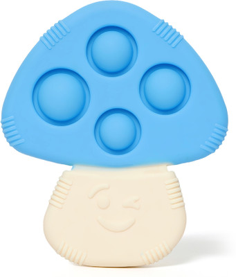 Peachick Mushroom Sensory Popper Silicone Teether & Fidget Toy for Babies Teether(Blue & Cream)