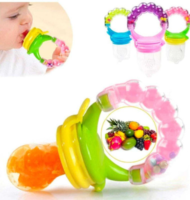 PAPAMOMS 4 in 1 Fruit and Food Feeder Nibbler Nipple Teether Pacifier Rattle Teether and Feeder(Multicolor)