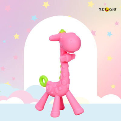mastela Giraffe Shape Food Grade/BPA Free Silicone Teething Baby Teether/Toy/Teething Stick for Babies (Teether Pink, Pack of 1) Teether(Pink)
