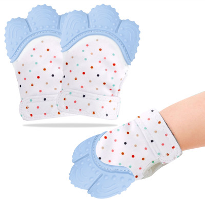 KRAPTICK Teething Mitten, Silicone Teether for Self-Soothing, BPA-Free 1 Pcs. (Sky Blue) Teether(Blue)
