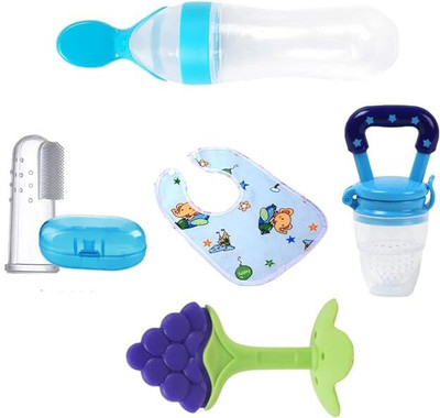 Vadhavan 5 Pieces Combo Set For Your New Born Babies__1 Teether and Feeder(Multicolor)