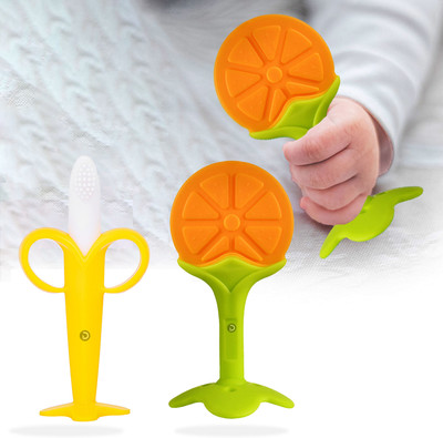 DaKos Fruits Shape Teethers for Baby, Baby Chew Toys & Mittens Teether(Combo of 2 Teethers Banana & Orange Shape)