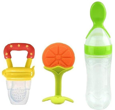Vadhavan comb of 3 fruit feeder & spoon feeding milk bottle & fruit shape teether Teether and Feeder(Multicolor)