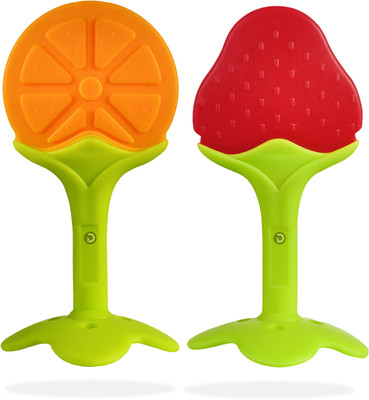 DaKos Fruits Shape Teethers for Baby, Baby Chew Toys & Mittens Teether(Combo of 2 Teethers Orange & Strawberry Shape)