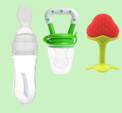 GRAYSEE Silicone Squeeze Food & Fruit Feeding Spoon Bottle, Teether, Pacifier, Nipple Teether and Feeder(Multicolor - TYP8)