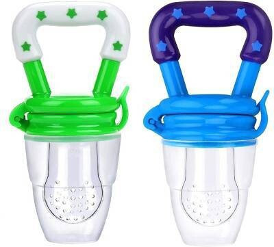 Wuxxa Baby fruit Feeder/BPA Free/Food Feeder/Silicone Food Nibbler/ Feeder (Multiple) Teether and Feeder(Blue & Green)