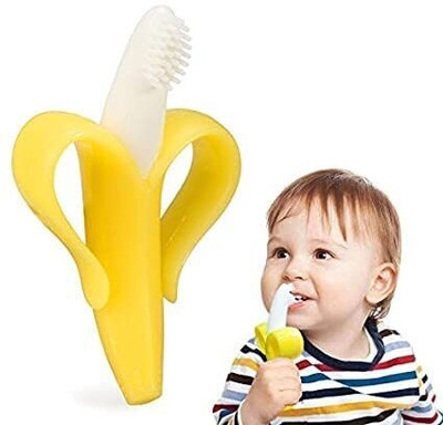 Chicbunny Single Silicone Banana Shaped Teething Toothbrush/Teether for Baby/Toddlers Teether(Multicolor)